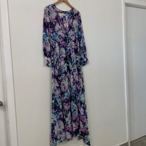 Xtaren Boho Floral Sheer Maxi Long Sleeve Flowy Dress size M